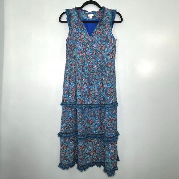 J. Jill Dresses & Skirts - J. Jill Women Sleeveless Paisley Midi Dress XS Layered Ruffle Beach Summer Boho